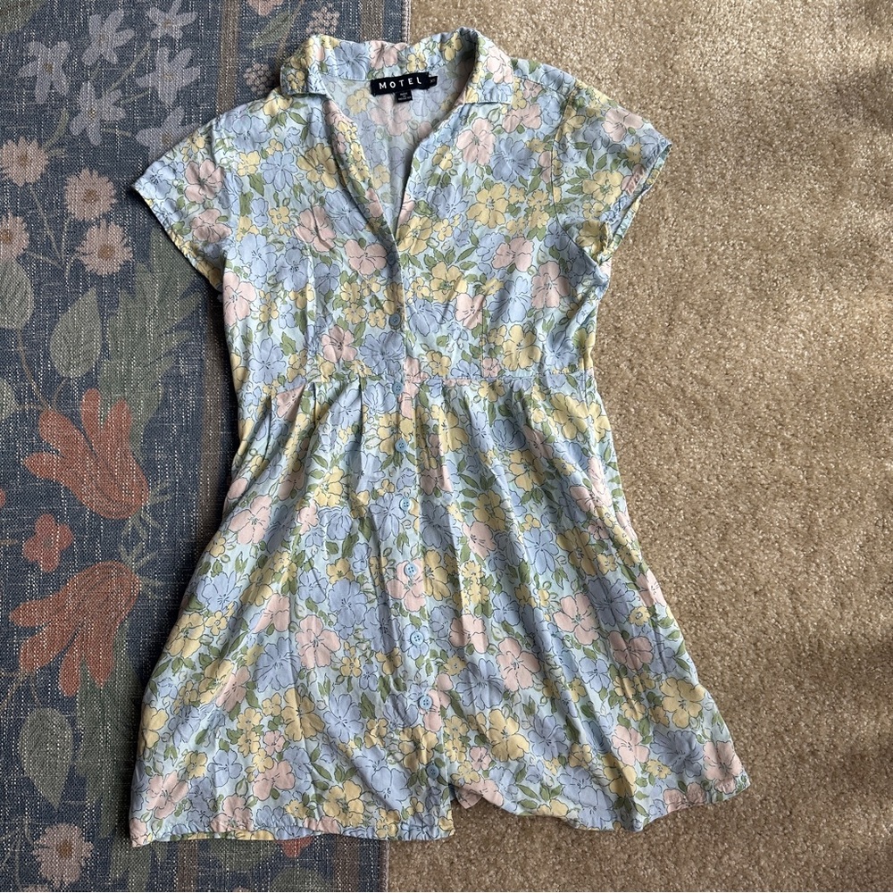 Motel Rocks Pastel Floral Button-Up Mini Dress